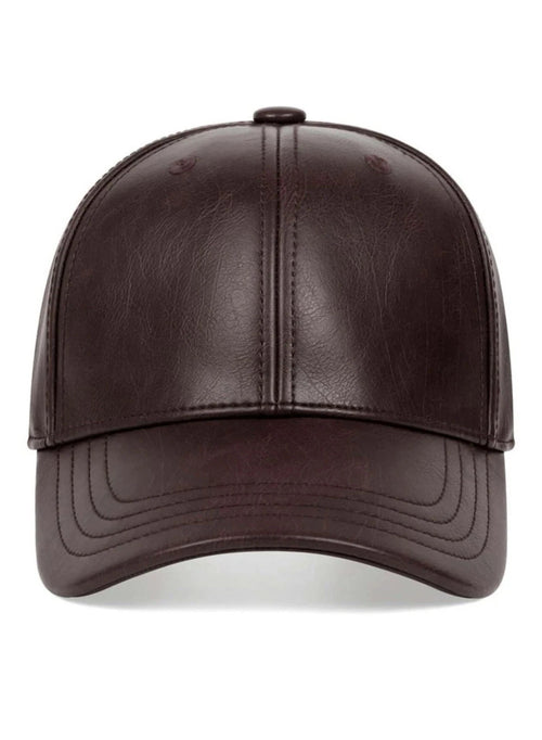 Baseball Cap Brown Pu Leather Baseball Cap-One Size