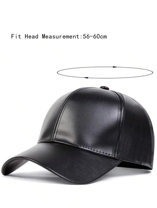 Baseball Cap Black  Pu Leather Baseball Cap-One Size
