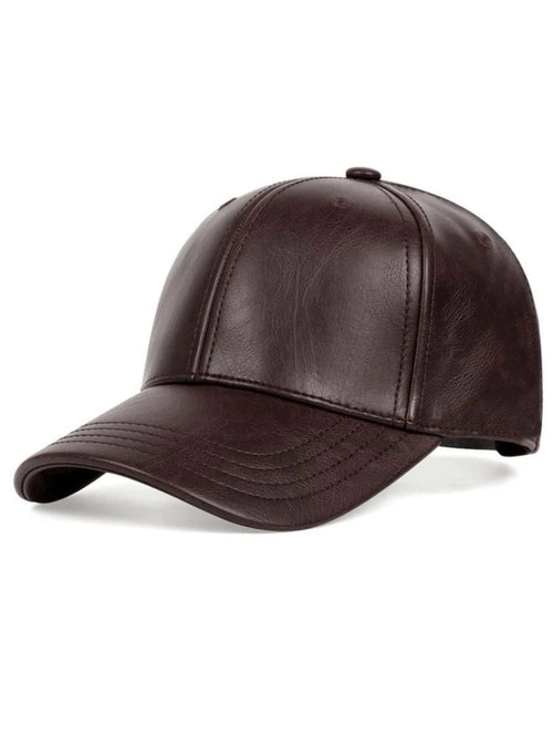 Baseball Cap Brown Pu Leather Baseball Cap-One Size