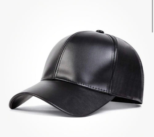 Baseball Cap Black  Pu Leather Baseball Cap-One Size